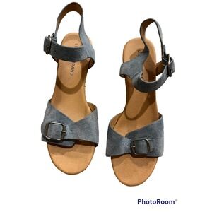 Lucky Brand Women's 9  Naveah Espadrille Wedge Sandal Leather Blue Suede